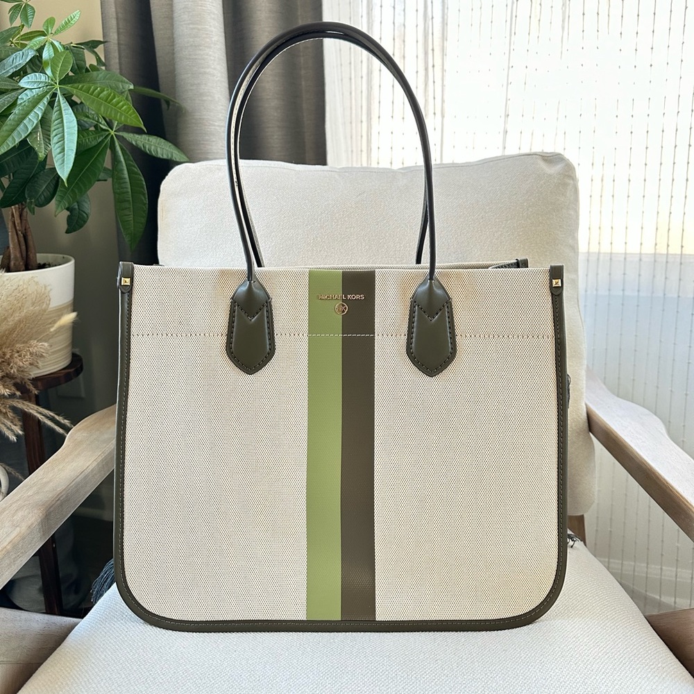 Michael Kors Heidi Extra Large Stripe Canvas Tote Bag